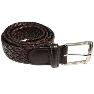 Y2K Anderson's Brown Braided Leather Belt Solid Brass Buckle Academia Luxury